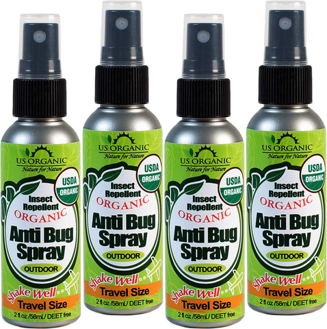 US Organic Anti Bug Spray Outdoor, four 2 fl oz travel-size bottles