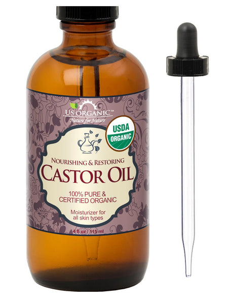 US Organic Castor Oil, 100% Pure Certified USDA Organic, 4 oz / 8 oz