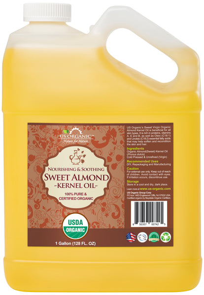US Organic Sweet Almond Kernel Oil, 100% Pure Certified USDA Organic, 128 oz (1 Gallon)
