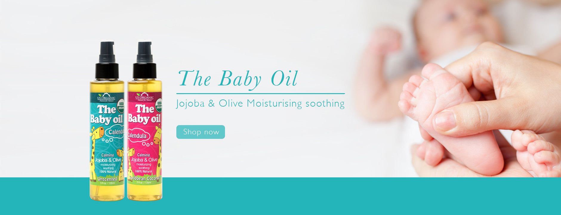 US Organic Baby Oil original Unscented and Caribbean Coconut bottles